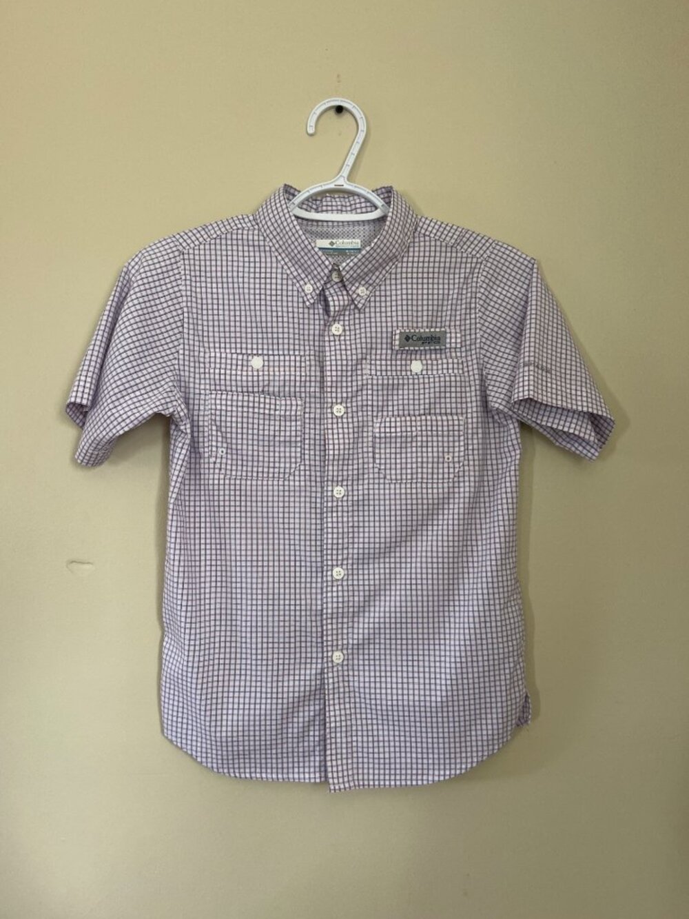 Columbia Boys Medium 8/10 Super Tamiami Purple Short Sleeve Shirt Omni-Shade